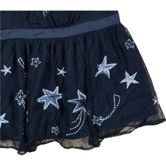 NWT Express Celestial Embroidered Silver Star Mesh Peplum Top Black V- Neck 10 - Picture 3 of 8